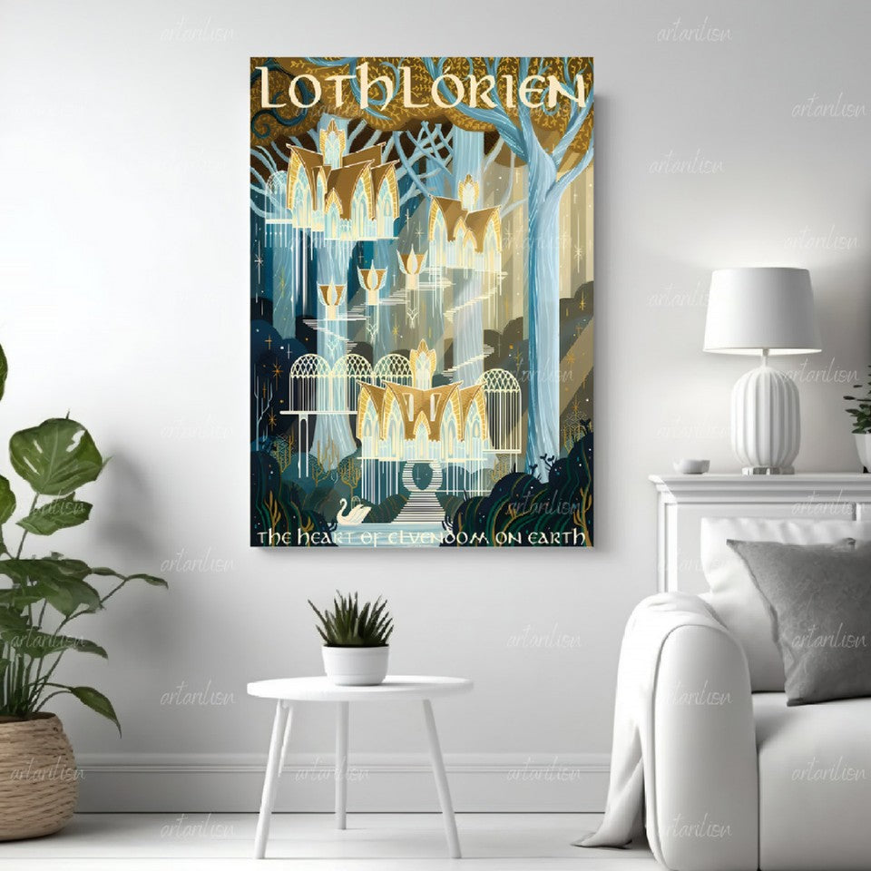 Yüzüklerin Efendisi Kanvas Tablo Loth-Lorien Duvar Dekorasyonu LOTR Oyun Odası Salon Tablosu