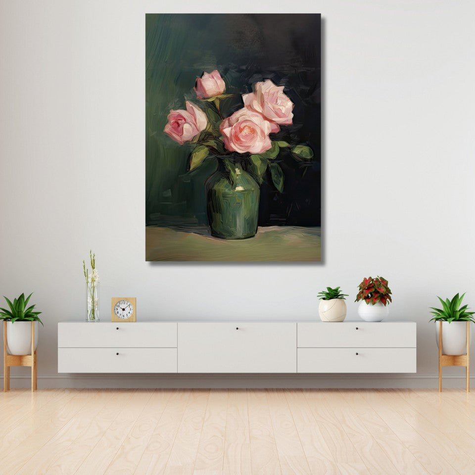 Rose in a Vase Oil Painting-Look Canvas Painting Classic Living Room Painting
