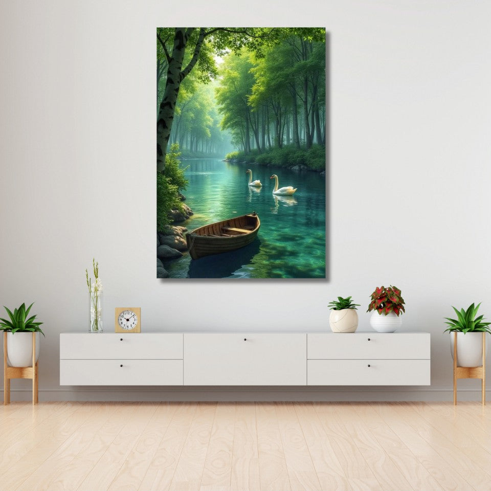 Swans on the River Canvas Painting Landscape Painting New Home Gift Home Decor