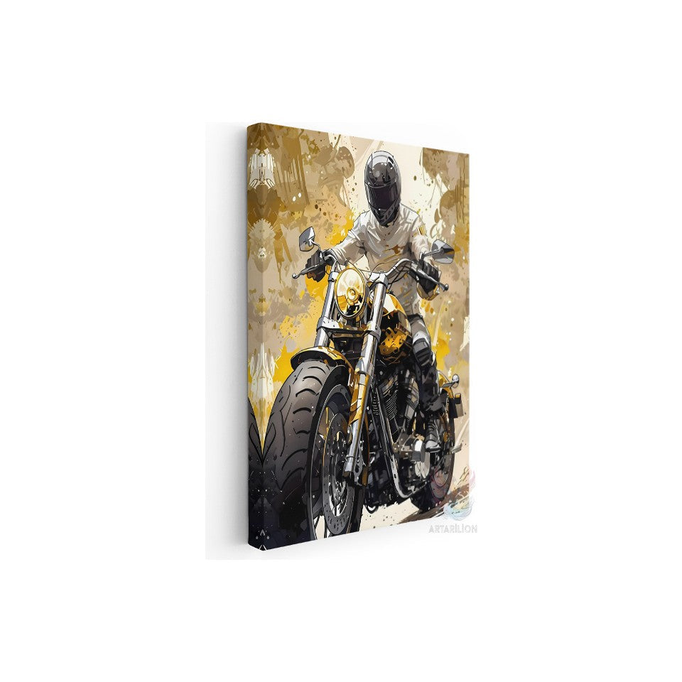 Sarı Siyah Motorsiklet Görseli Kanvas Tablo Modern Genç Odası Tablosu