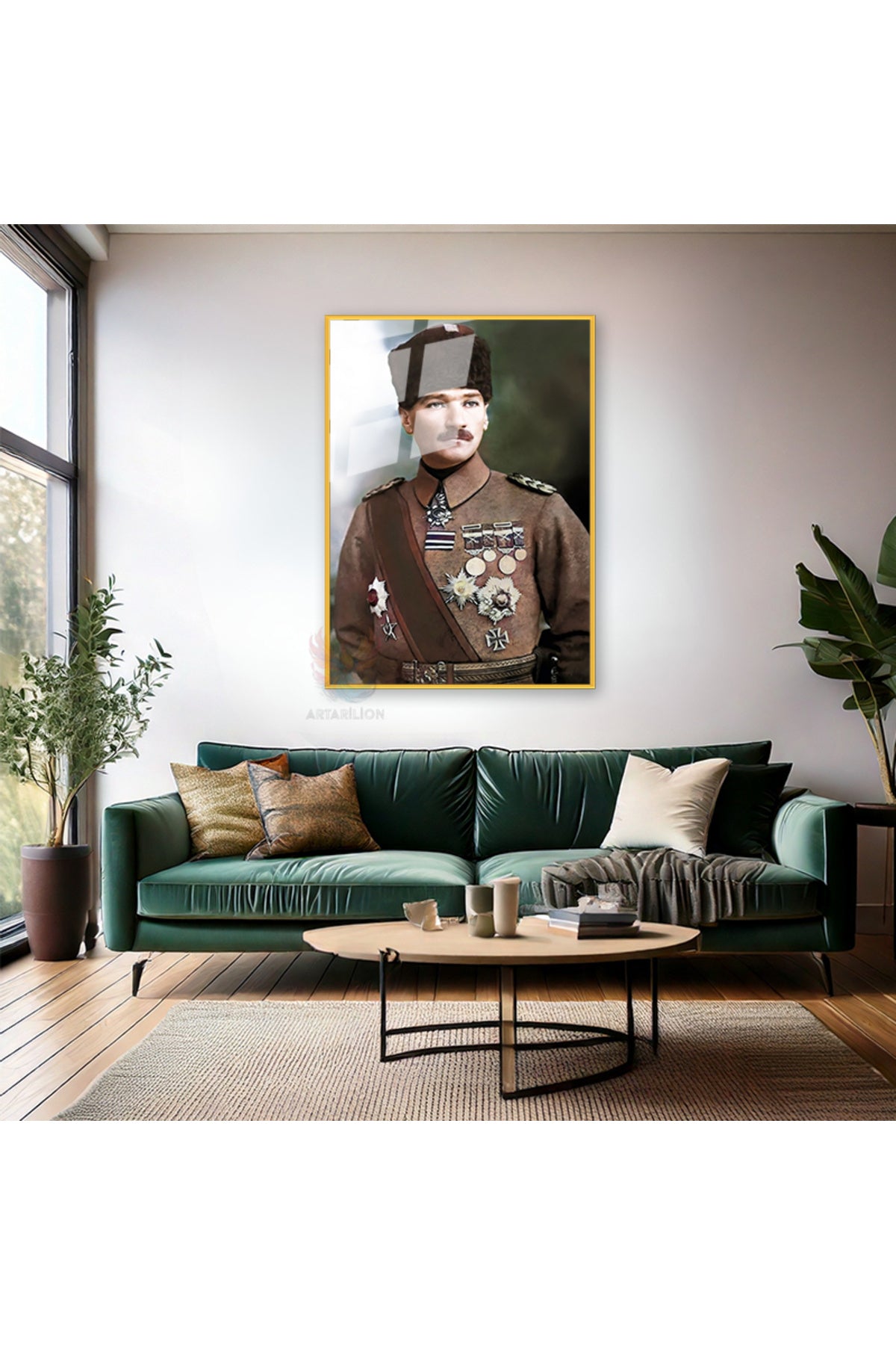 Atatürk Portre Metal Çerçeveli Cam Tablo Mustafa Kemal Atatürk Tablo Ev Ofis Dekorasyon Cam Tablo