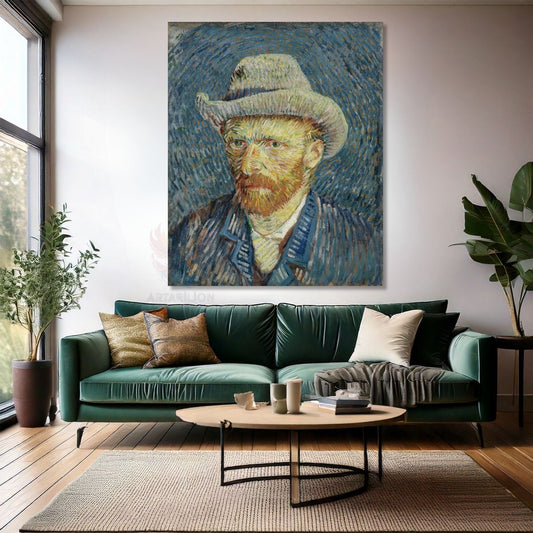 Van Gogh Kanvas Tablo Kanvas Duvar Tablosu Gri Şapkalı Portre Empresyonizm Tablo
