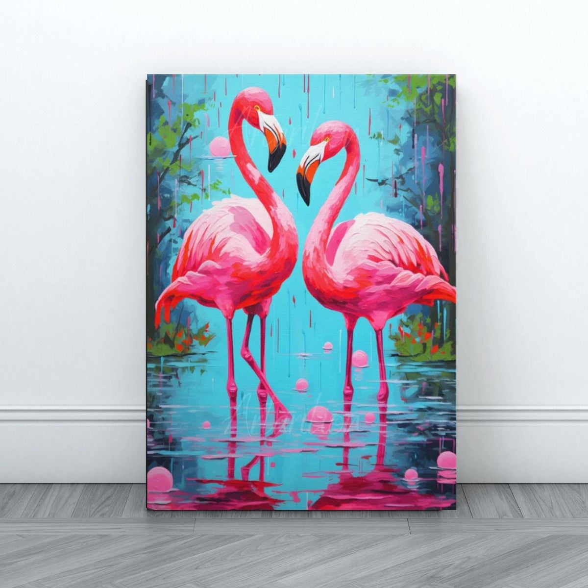 Kanvas Dijital Hd Baskı Kanvas Tablo Flamingo Çift Pembe Salon Duvar Tablosu