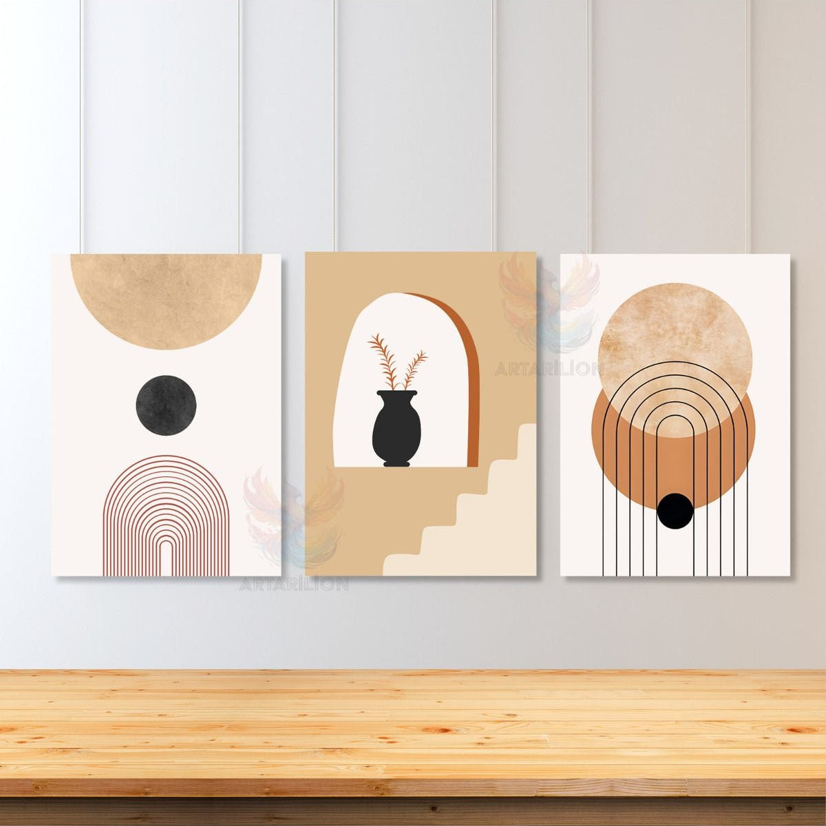 Set of 3 Canvas Paintings Minimalist Design Boho Modern Living Room Painting Bohemian Canvas Painting