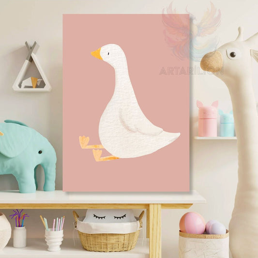 Cute Goose Patterned Canvas Print Painting, Playroom Painting, Wall Decor, Children's Room Painting