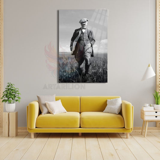 Black and White Atatürk Visual Unbreakable Glass Painting Digital Printing Unbreakable Glass