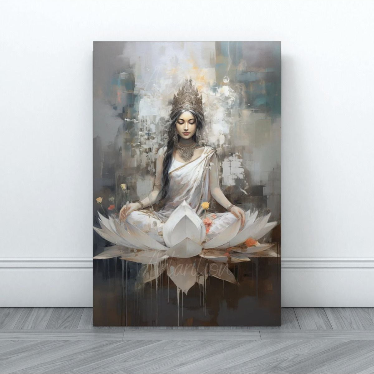 Canvas Wall Painting Digital HD Print Canvas Painting Lotus and Woman Living Room Painting