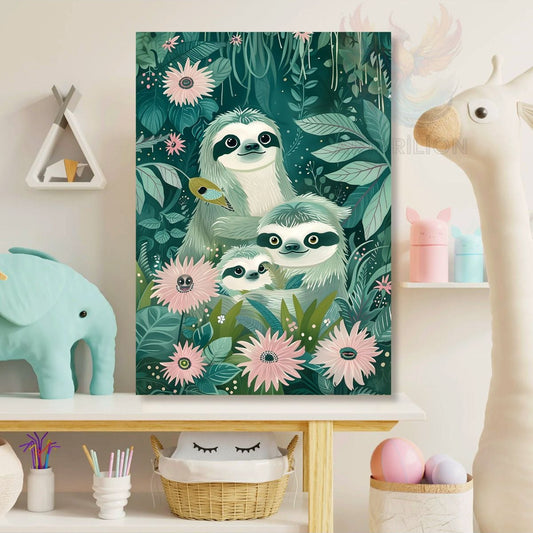 Canvas Printed Animal Family Printed Painting, Playroom Painting, Wall Decor, Children's Room Painting