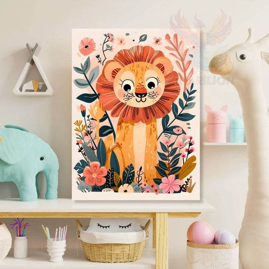 Canvas Lion Cub Pattern Printed Painting Playroom Painting Children's Room Painting