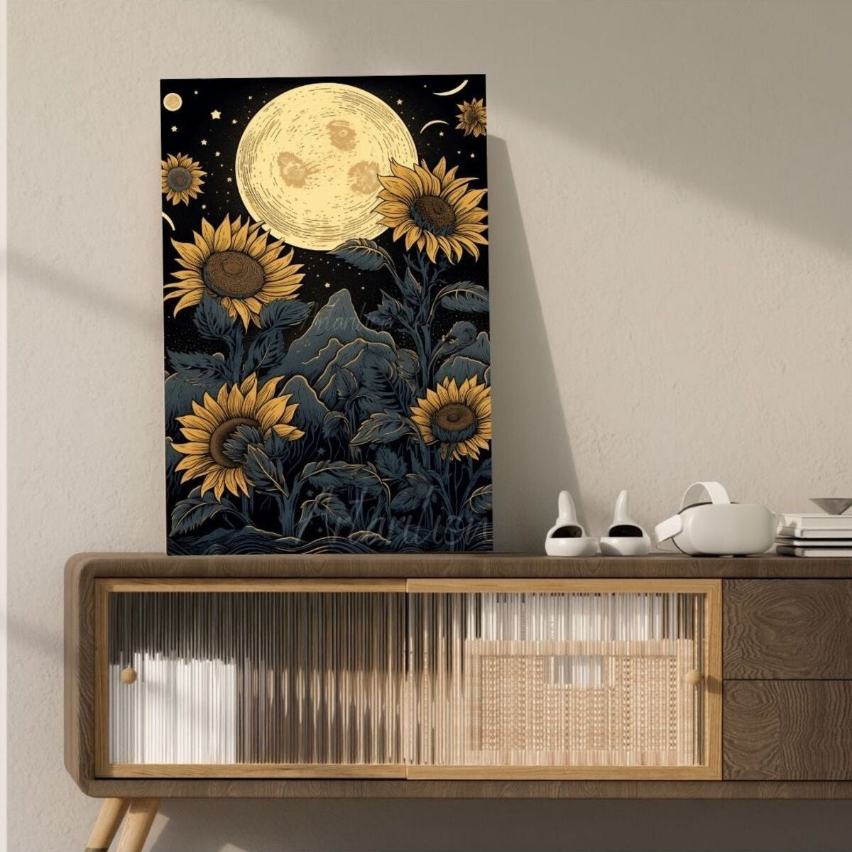 Canvas Digital HD Print Canvas Painting Full Moon Sunflower Sunflower Wall Painting