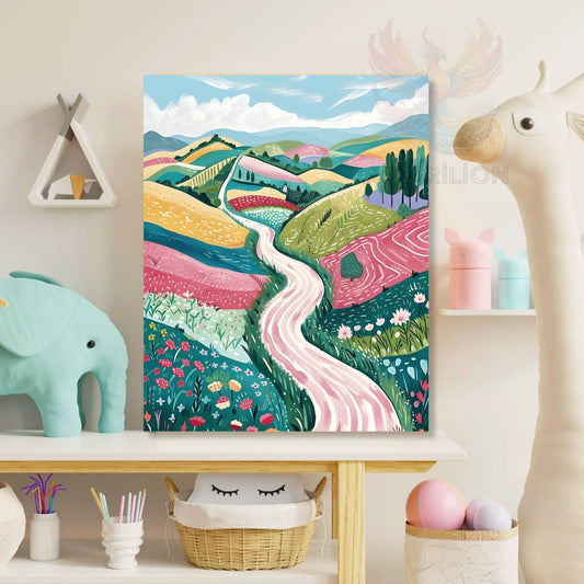 Canvas Colorful Nature and Road Patterned Printed Painting Playroom Painting Children's Room Painting