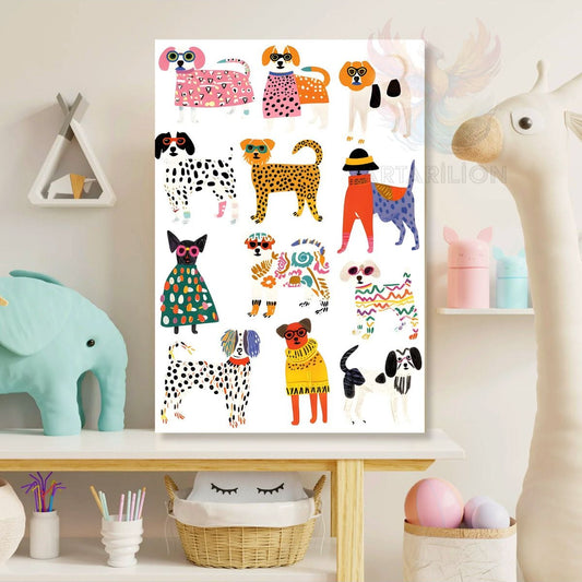 Cute Colorful Dogs Canvas Print Wall Decor Kids Room Painting