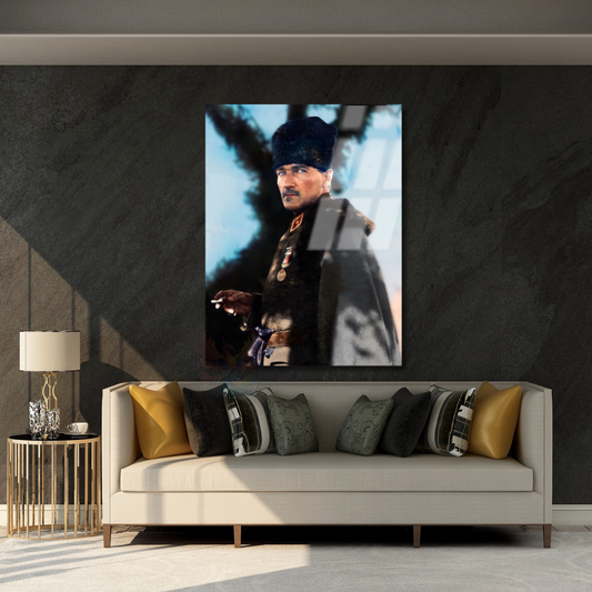 Colorful Atatürk Portrait Glass Painting Home Office Wall Decor Glass Atatürk Painting Model