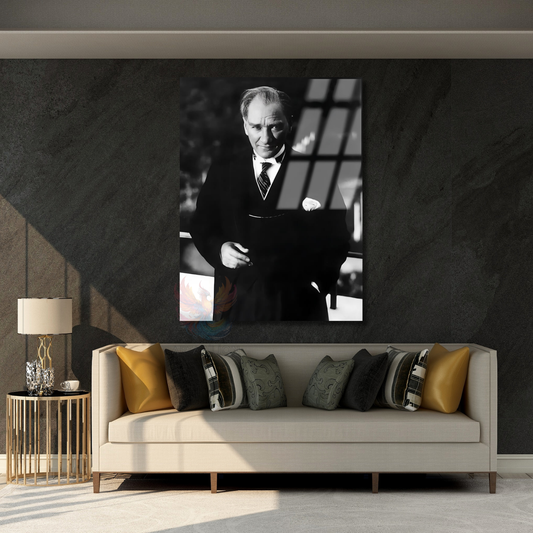 Black and White Atatürk Portrait Glass Painting Mustafa Kemal Atatürk Painting Model Home Office Decor