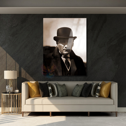 Şapkalı Atatürk Görseli Cam Tablo Dijital Baskı Ev Ofis Dekoru HD Dijital Baskı Tablo