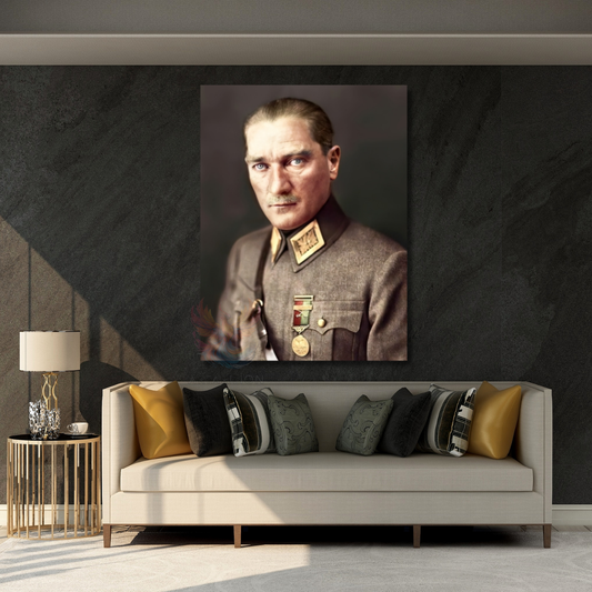 Uniformalı Atatürk Portresi Mustafa Kemal Atatürk Kanvas Tablo Modeli Ev Ofis Dekoru