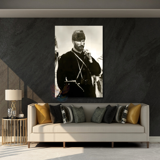 Young Atatürk Black and White Canvas Painting Vertical Wall Decor Home Office Painting Model