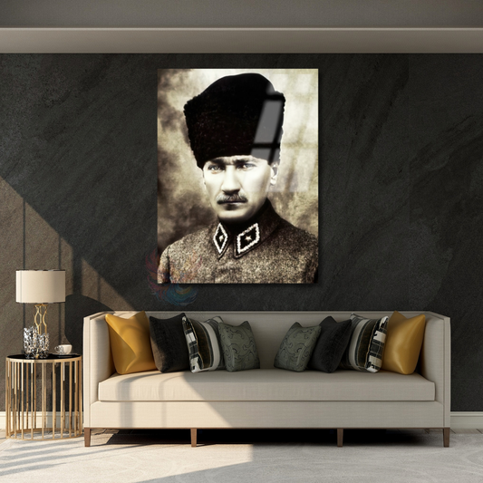 Atatürk Görseli Cam Tablo Dikey Duvar Tablosu Ev Ofis Dekoru Ev Ofis Hediyesi