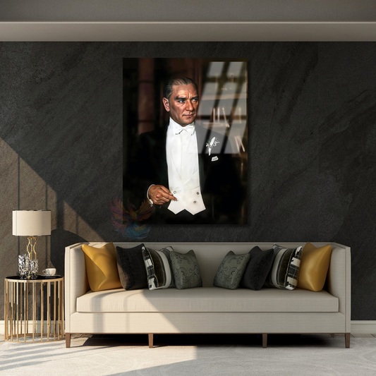 Charismatic Atatürk Visual Glass Painting Model Vertical Wall Painting Home Office Decor