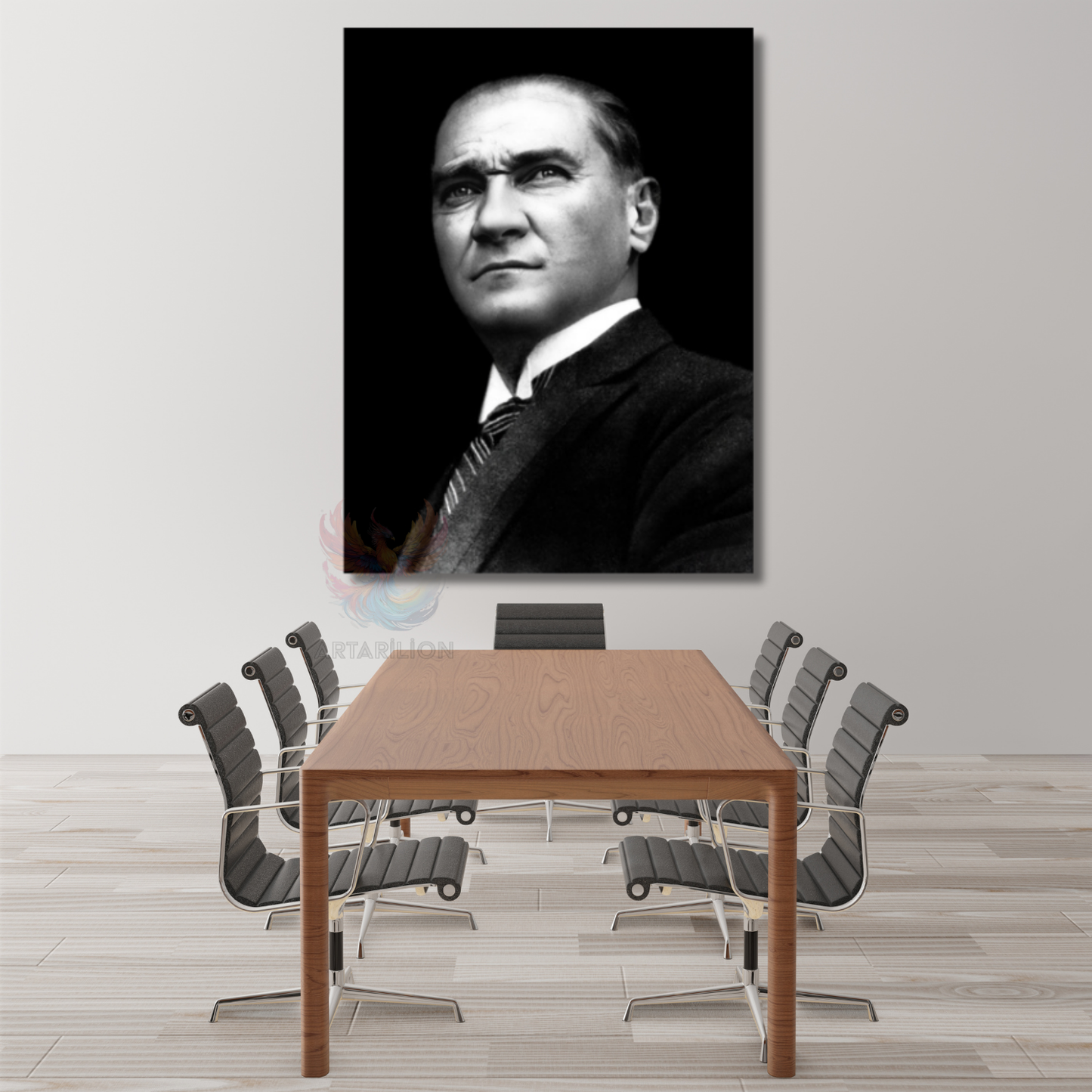 Siyah Beyaz Atatürk Görseli Kanvas Tablo Modeli Ev Ofis Hediyesi Duvar Dekoru