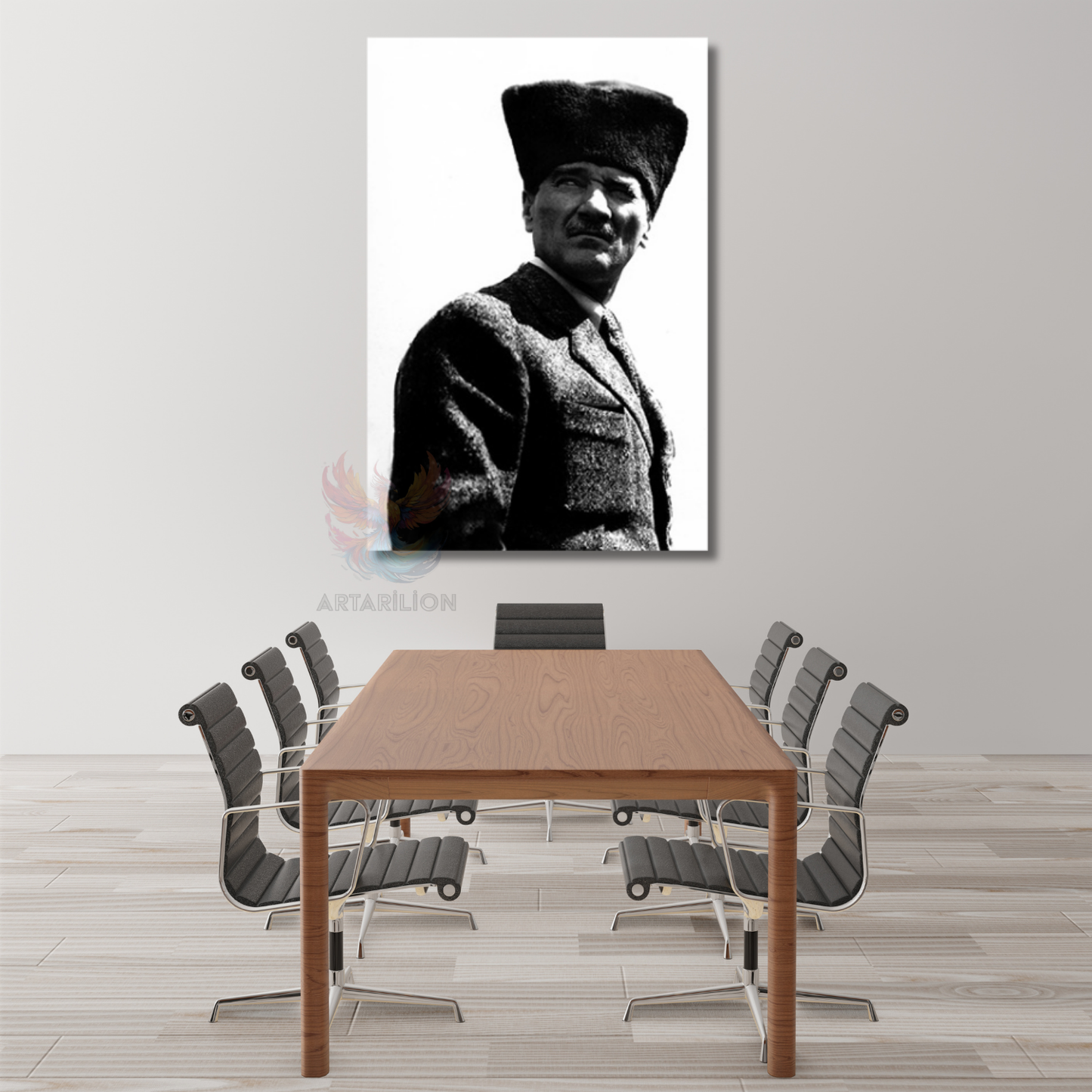 Kanvas Tablo Atatürk Görseli Siyah Beyaz Dikey Duvar Tablosu Ev Ofis Dekoru