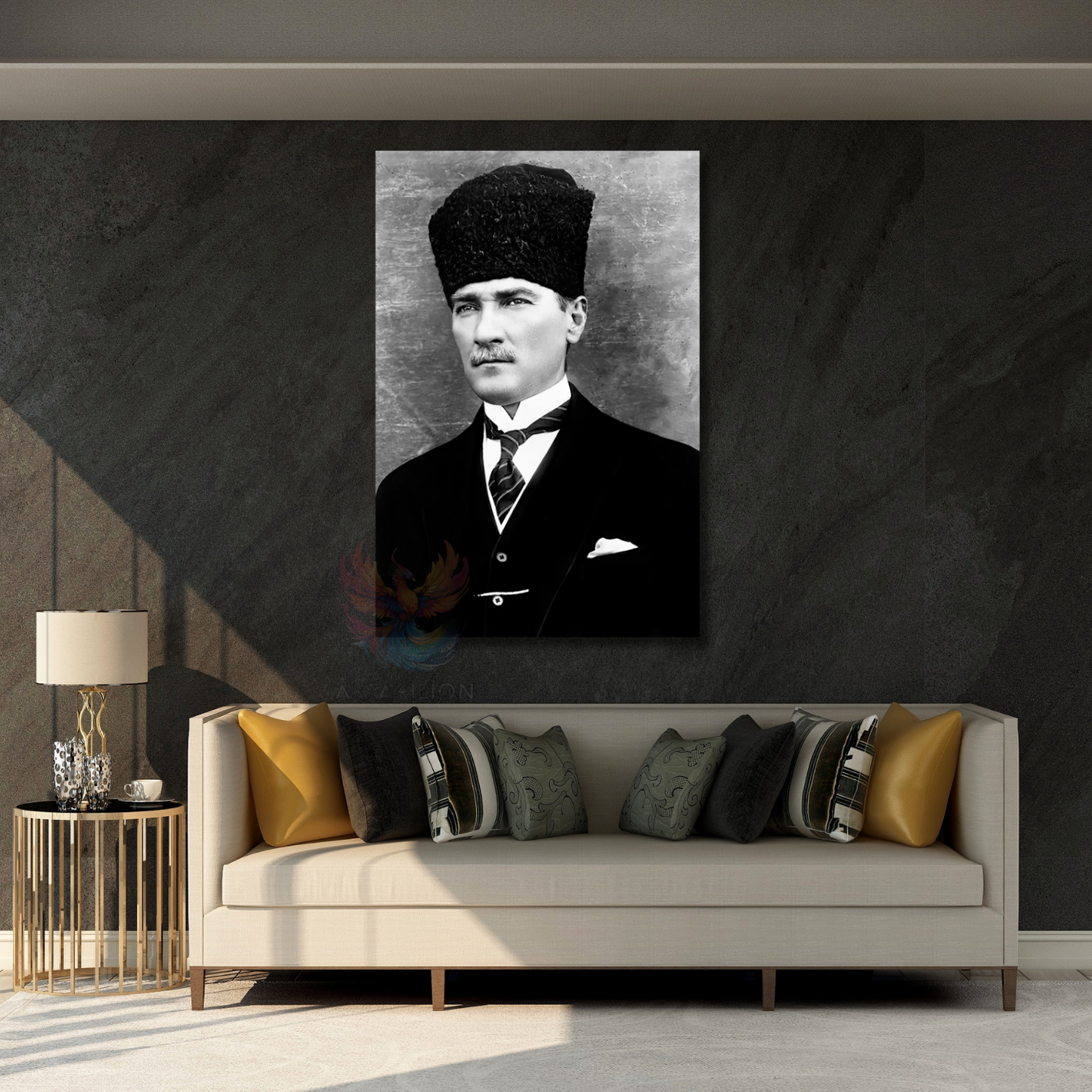 Dikey Kanvas Siyah Beyaz Atatürk Tablosu Kanvas Ofis Ev Tablosu Duvar Dekoru