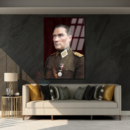 Vertical Glass Colorful Atatürk Painting Glass Office Home Painting Wall Decor
