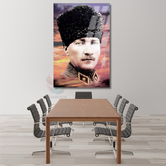 Gökyüzü ve Atatürk Görseli Cam Tablo HD Dijital Baskı Ev Ofis Dekoru
