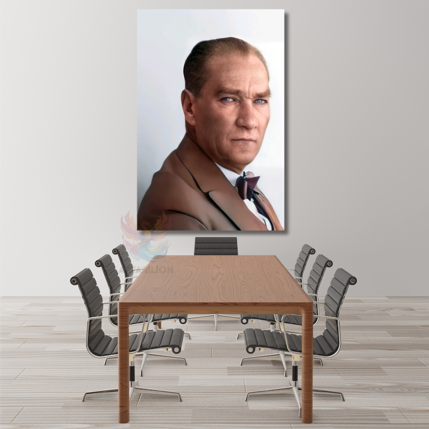 Mavi Gözlü Atatürk Kanvas Tablo Ev Ofis Duvar Dekoru Dikey Tablo