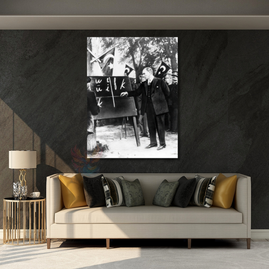 Atatürk Head Teacher Canvas Painting Vertical Wall Painting School Office Painting