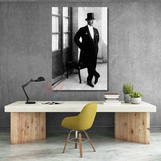 Canvas Atatürk Painting Model Atatürk with Hat Image Vertical Wall Painting