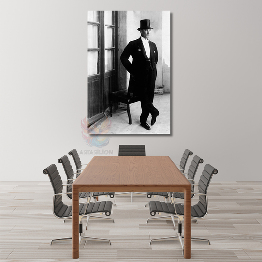 Canvas Atatürk Painting Model Atatürk with Hat Image Vertical Wall Painting
