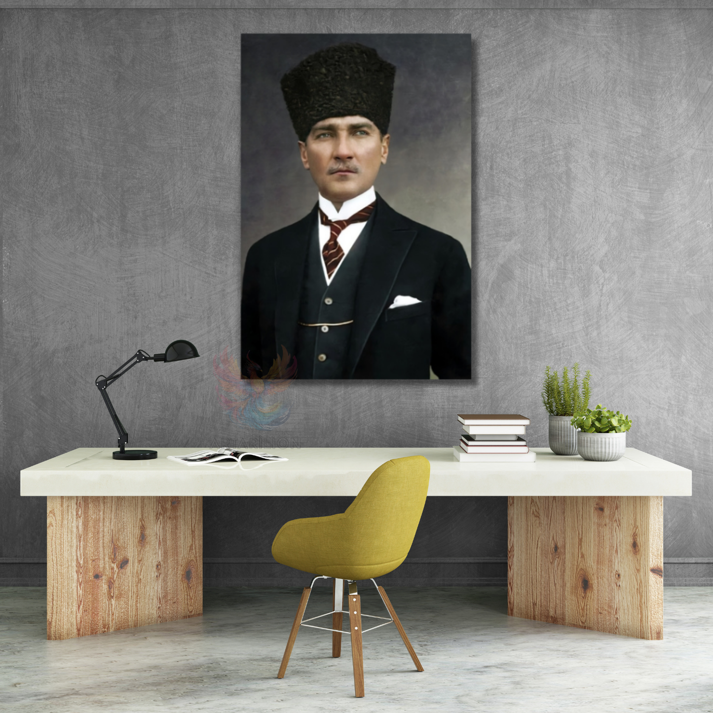 Mustafa Kemal Atatürk Kanvas Tablo Atatürk Portre Dikey Duvar Tablosu Ev Ofis Tablosu