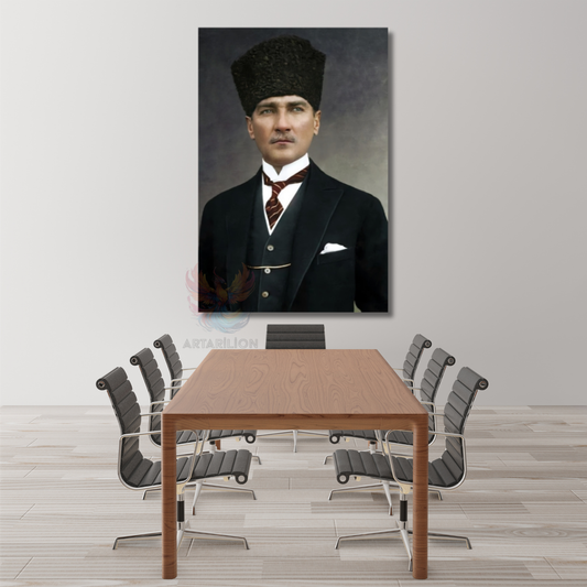 Mustafa Kemal Atatürk Kanvas Tablo Atatürk Portre Dikey Duvar Tablosu Ev Ofis Tablosu