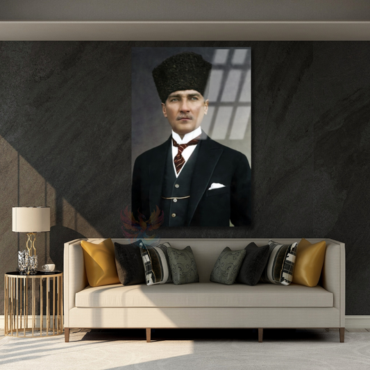 Mustafa Kemal Atatürk Cam Tablo Atatürk Portre Dikey Duvar Tablosu Ev Ofis Tablosu
