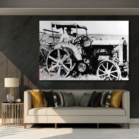 Traktör Süren Atatürk Tablosu Kanvas Tablo HD Dijital Baskı Yatay Duvar Tablosu