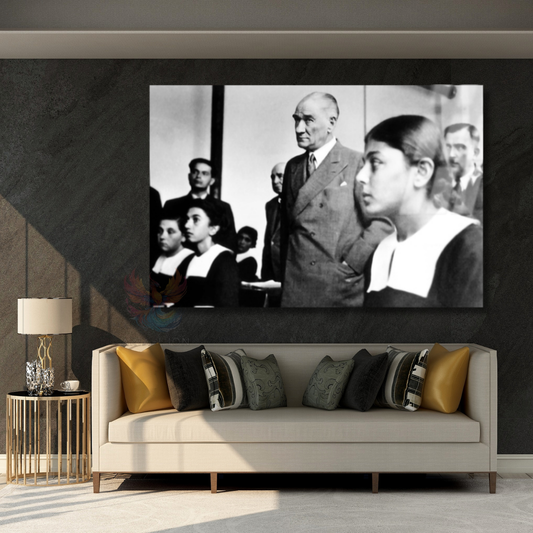 Baş Öğretmen Atatürk Cam Tablo Yatay Duvar Tablosu Okul Sınıf Tablo Modeli