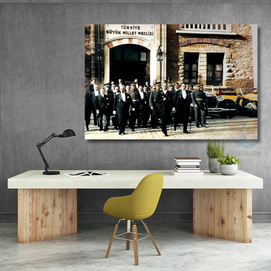 Atatürk and the Parliament Building Canvas Painting Horizontal Wall Painting School Home Office Painting