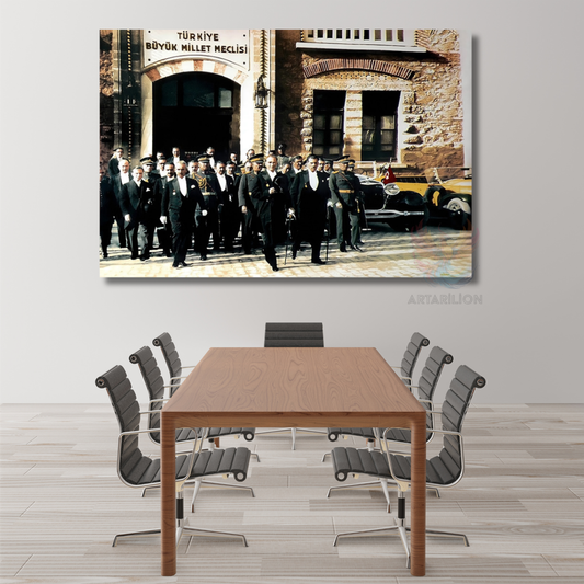 Atatürk and the Parliament Building Canvas Painting Horizontal Wall Painting School Home Office Painting
