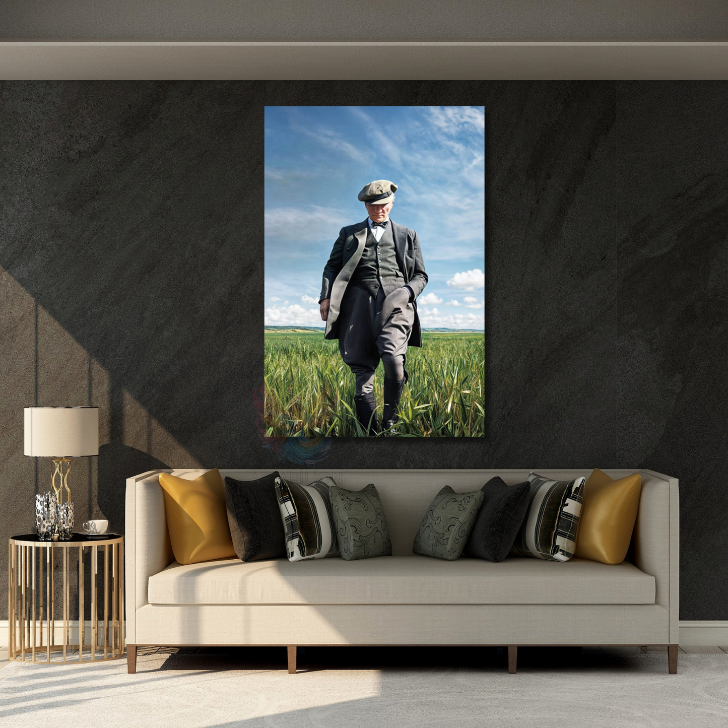 Tarlada Yürüyen Atatürk Görseli Kanvas Tablo Dikey Tablo Renkli Atatürk Tablosu