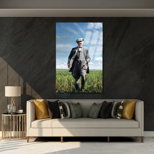 Tarlada Yürüyen Atatürk Görseli Cam Tablo Dikey Tablo Renkli Atatürk Tablosu