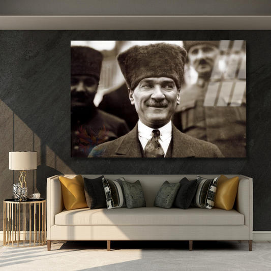 Mustafa Kemal Atatürk Black and White Painting Glass Painting Model HD Digital Printing Wall Painting