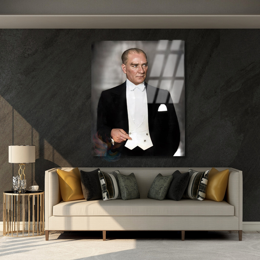 Mustafa Kemal Atatürk Renkli Tablo Cam Tablo Modeli Hd Dijital Baskı Duvar Tablosu