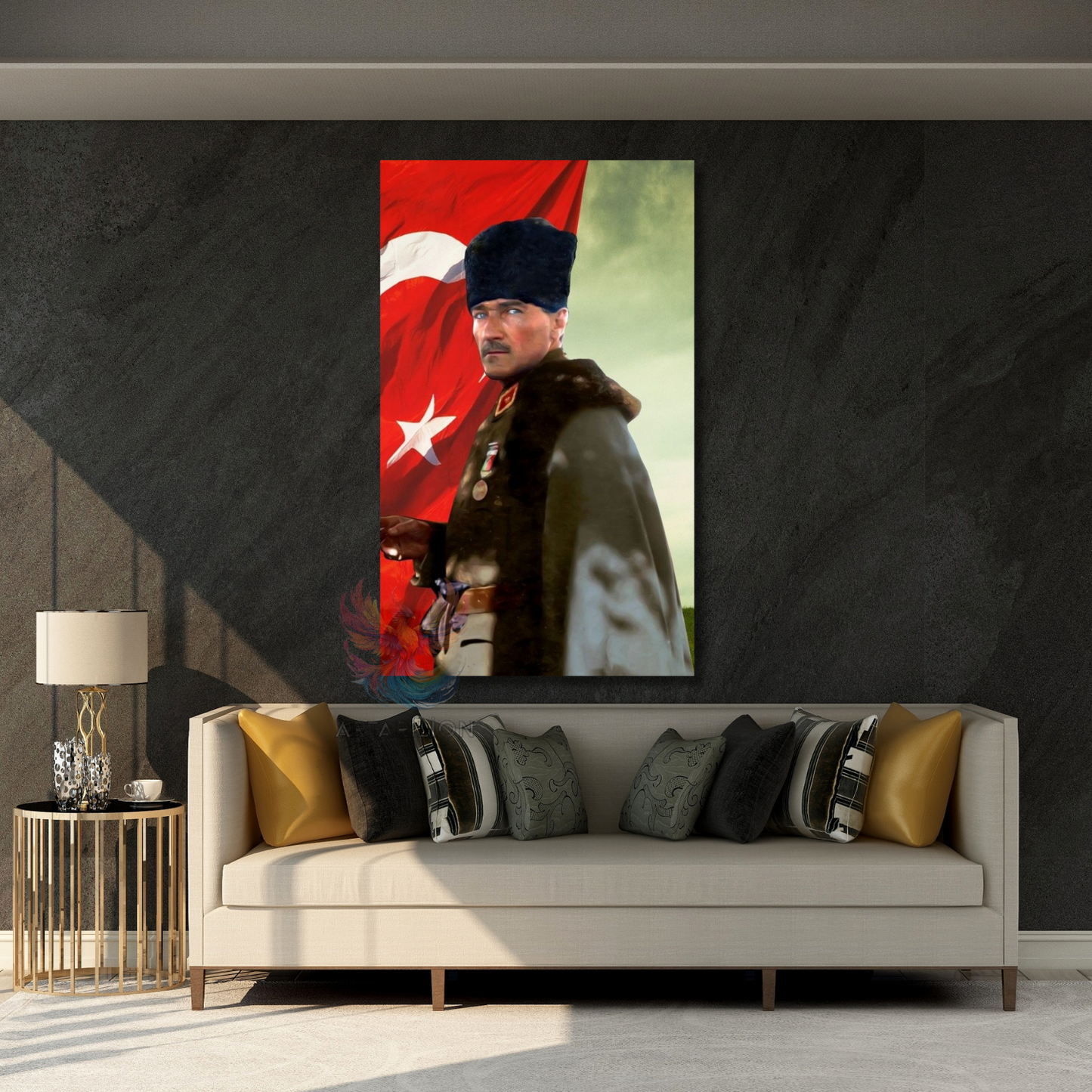 Atatürk ve Türk Bayrağı Renkli Görsel Kanvas Duvar Tablosu Dikey Duvar Tablosu