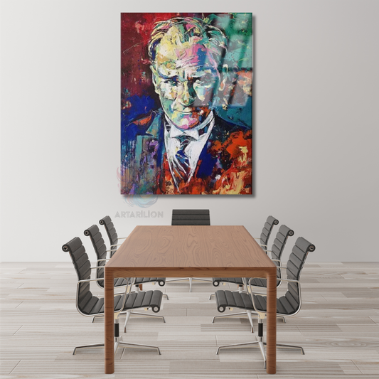 Çok Renkli Atatürk Tablosu Cam Duvar Dekoru Ev Ofis Tablo Modeli
