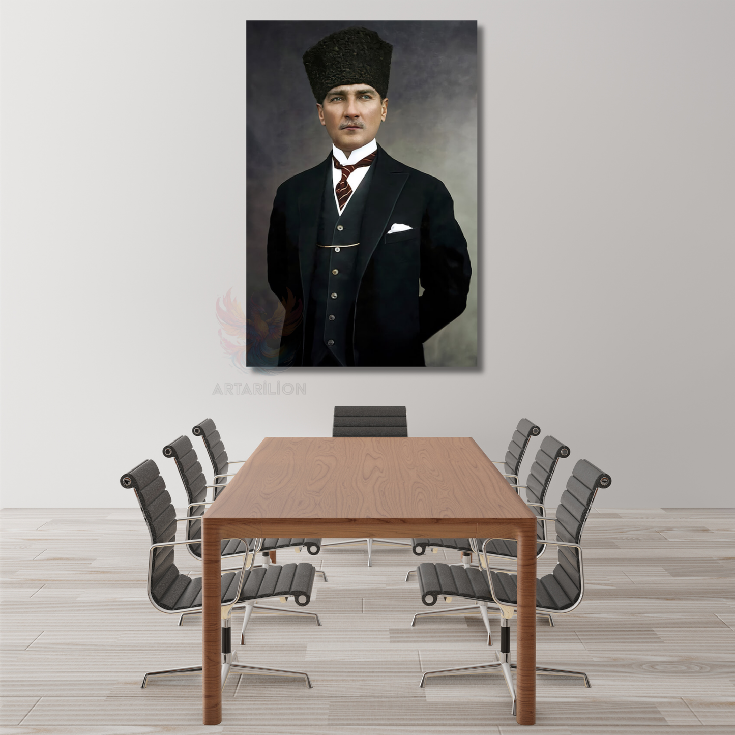 Mustafa Kemal Atatürk Renkli Kanvas Tablo Dikey Duvar Tablosu Atatürk Tablosu