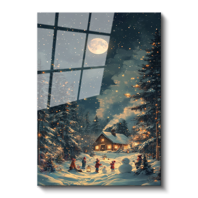 Glass Vertical Wall Art, Glass Full Moon, New Year, Home, Office, Living Room, Modern Wall Art