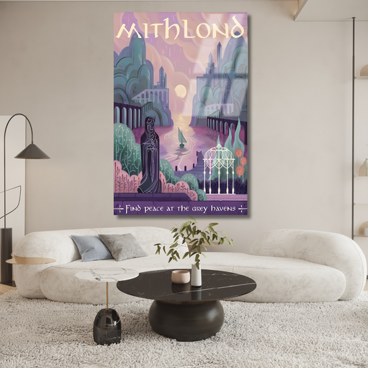 Yüzüklerin Efendisi Cam Mithlond Dijital Baskı Kırılmaz Cam Tablo LOTR Cam Tablo Dizi Film