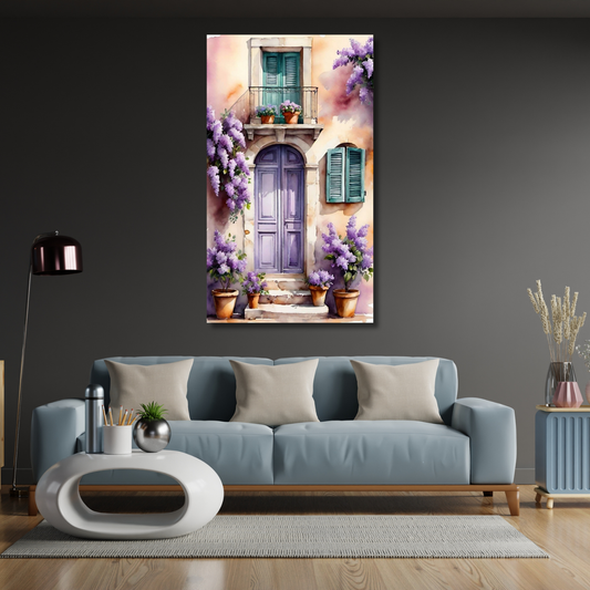 Canvas Landscape Purple Door Flowers Canvas HD Digital Print Painting Living Room Painting