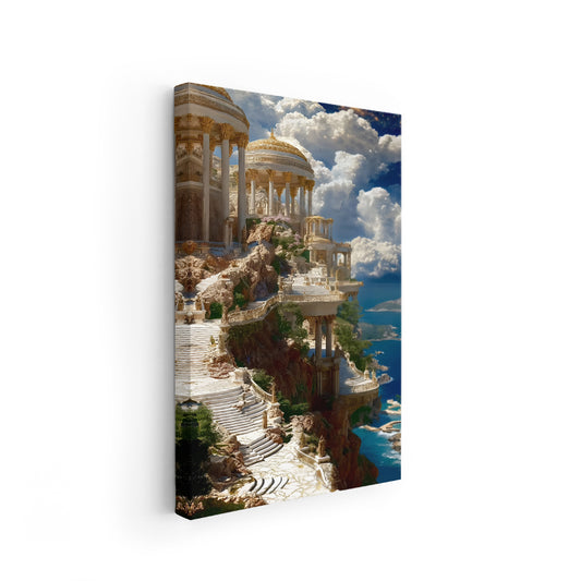 Canvas Vertical Wall Painting, Canvas Ancient City Landscape, Home Office Living Room Modern Wall Art